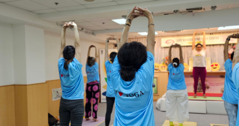 Classical yoga class — overhead stretch